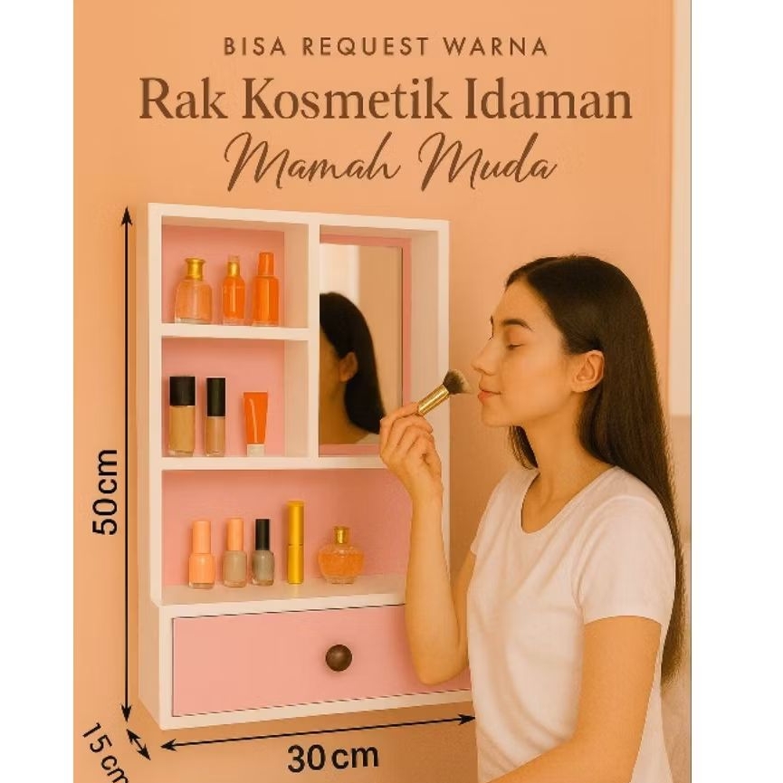 Rak Kosmetik Dinding Cermin Rias Jendes Idaman Mamah Muda – Lemari Rias Gantung Full Kayu Aesthetic 