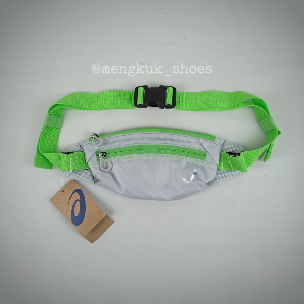 Tas Run Asics Waist Pouch Light Belt Grey Lime Original - TAS RUNNING BELT LARI POLYESTER TAS HP RUN