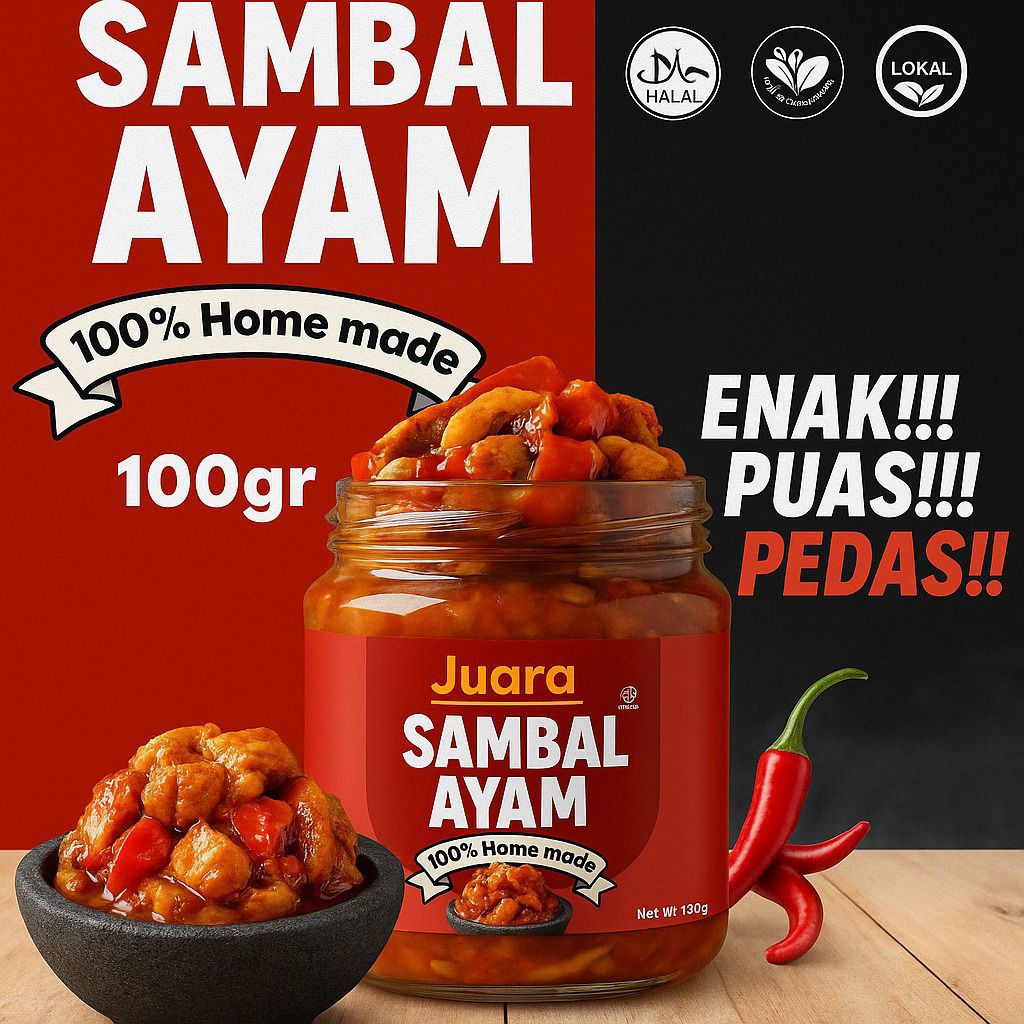 

75gr / 150gr Sambal Daging Ayam Juwara Sambal | Rawit Merah | Minyak Kelapa Premium Super Pedas