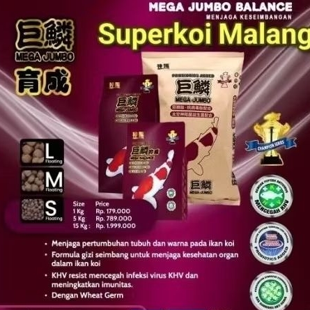 Mega Jumbo Balance 15KG Super Grow Color Warna Pertumbuhan Growth Colour Pakan Ikan Koi Import 15 KG
