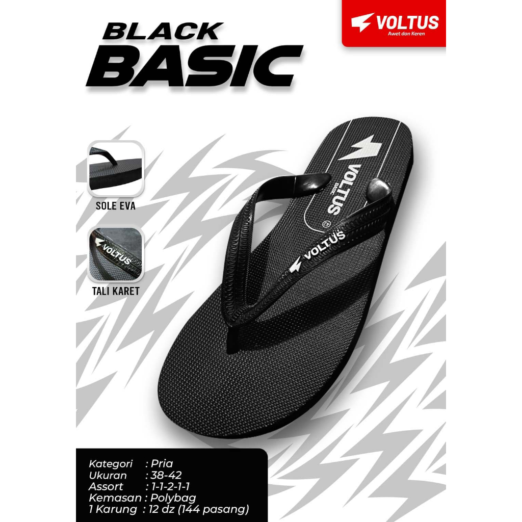 H&N Online Shop - Sendal  Sandal Jepit VOLTUS BLACK BASiC Anti Slip - Size 38-42