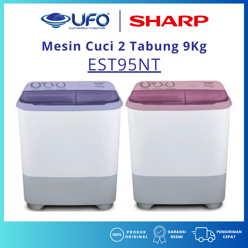 SHARP MESIN CUCI 9 Kg MANUAL 2 TABUNG EST95NT PUREMAGIC SERIES BARU - GARANSI RESMI