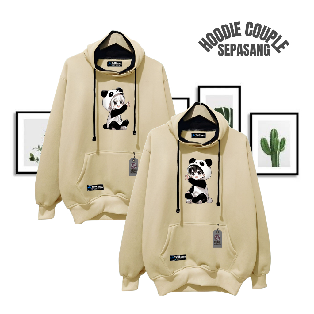 Hoodie Pasangan Sweater Couple Pria Wanita Distro Warna Cream Print Cowok Cewek Fleece Tebal Korea