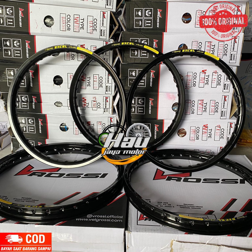 (TERMURAHHHH) VELG V ROSSI RING 17 UK 120/140/160 HITAM GLOSSY SUDAH DICUSTOM STIKER TAKASAGO EXCEL 