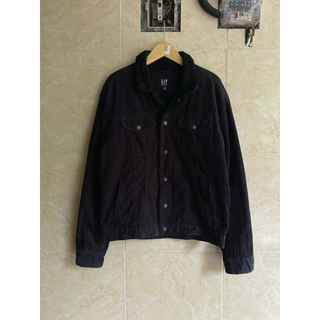 trucker jaket denim corduroy hitam pekat