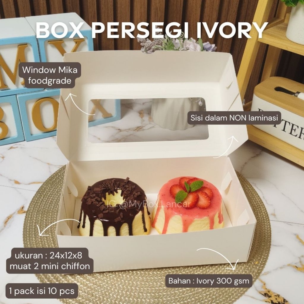 

(10 LEMBAR) 24X12X8 CM DUS PUDDING BROWNIES 2 CHIFFON MINI OVAL PUTIH ,CAKE BOX DUS KUE SNACK ROLLTART WINDOW