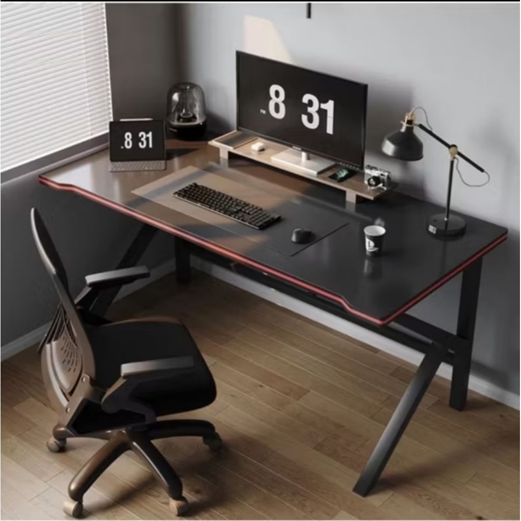 ( REALPICT 100% LOKAL 100% ) Meja Gaming Top Table Multiplek Rangka Besi Full las - Meja Kantor - Me