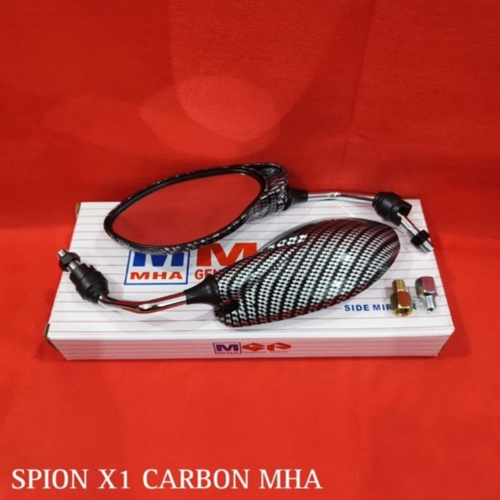 Spion Yamaha X1 Carbon putih gagang chrome MHA original kaca putih free adaptor bisa untuk semua mot