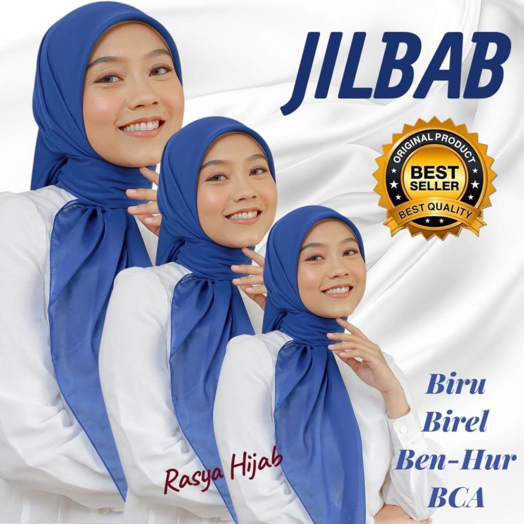 JILBAB BIRU ELEKTRIK BIREL BENHUR BCA KERUDUNG SEGIEMPAT POLOS SERAGAM