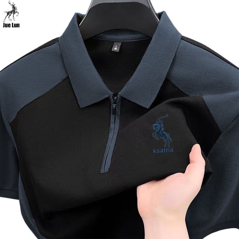 Cuci Gudang Jue Lun Baju Polo Shirt Pria Kaos Polo Shirt Zipper Pria Kaos Polo Pria Kerah Resleting