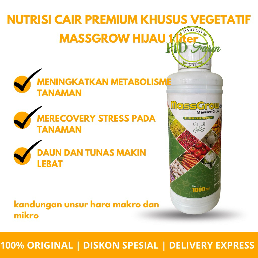 [ORIGINAL] Pupuk NPK Cair Khusus Fase Vegetatif 1000 ml / 1 liter | Pupuk Massgrow hijau | Nutrisi t