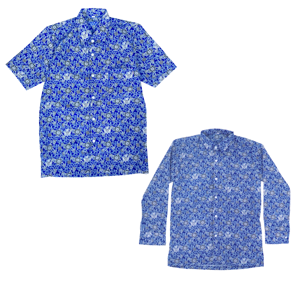 SERAGAM SEKOLAH SMP BATIK RAMPE BIRU LENGAN PANJANG LENGAN PENDEK