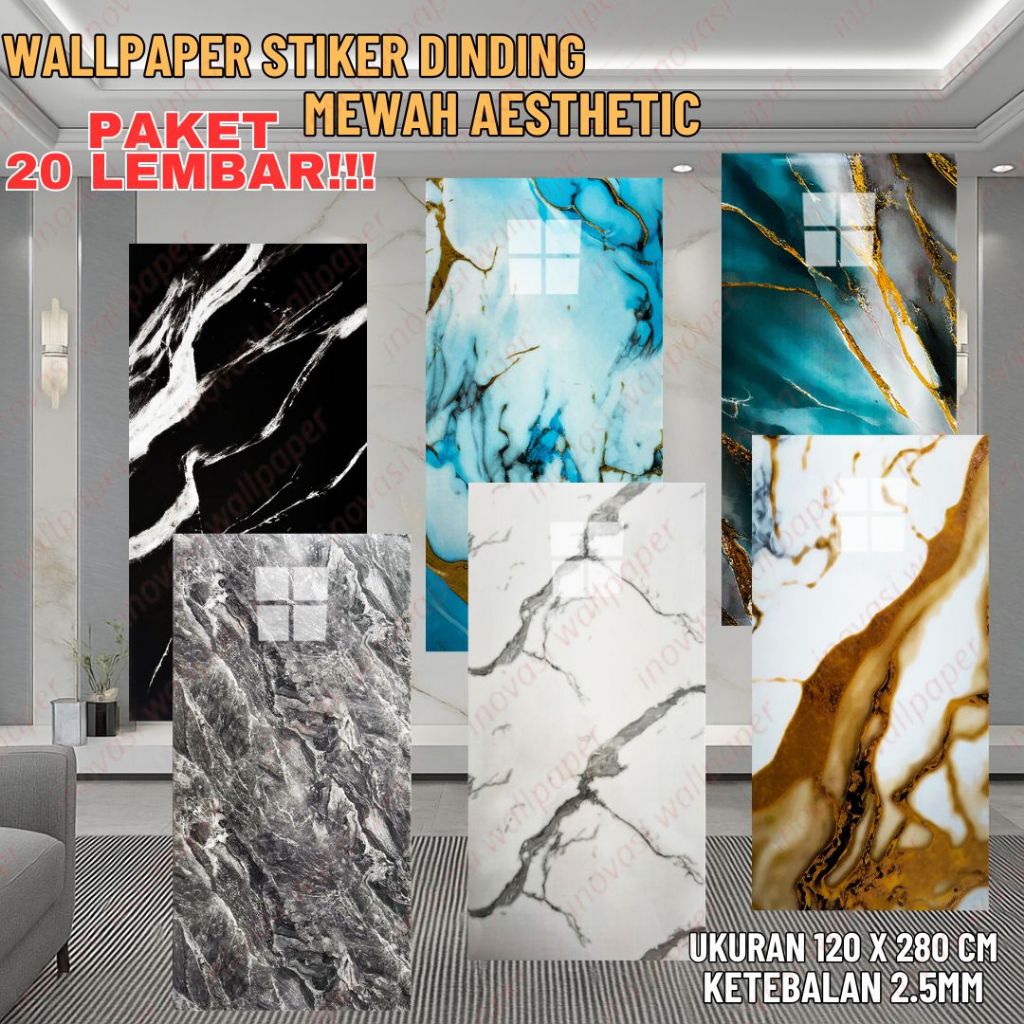 Paket 20 Lembar Wallpaper Dinding Sticker Dinding Vinyl Marble Granit Wallpaper Dinding 3D 30 X 60Cm