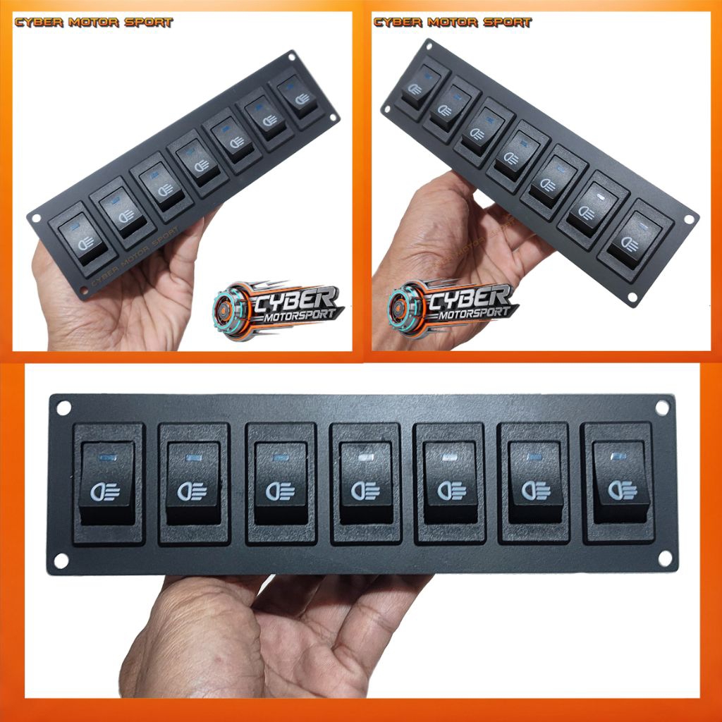 Switch panel mobil 12v 24 volt 7 saklar tombol lampu mobil offroad bus truk sedan 7 gang rocker swit