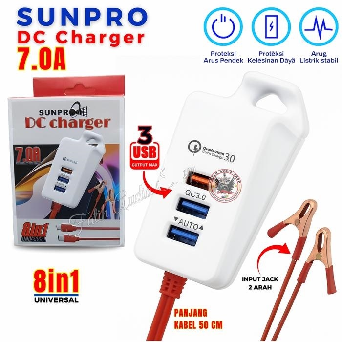 Dc Charger Cas Dr Aki 12V Casan Hp Type C Micro USB 3 Port USB Sunpro 7.0A