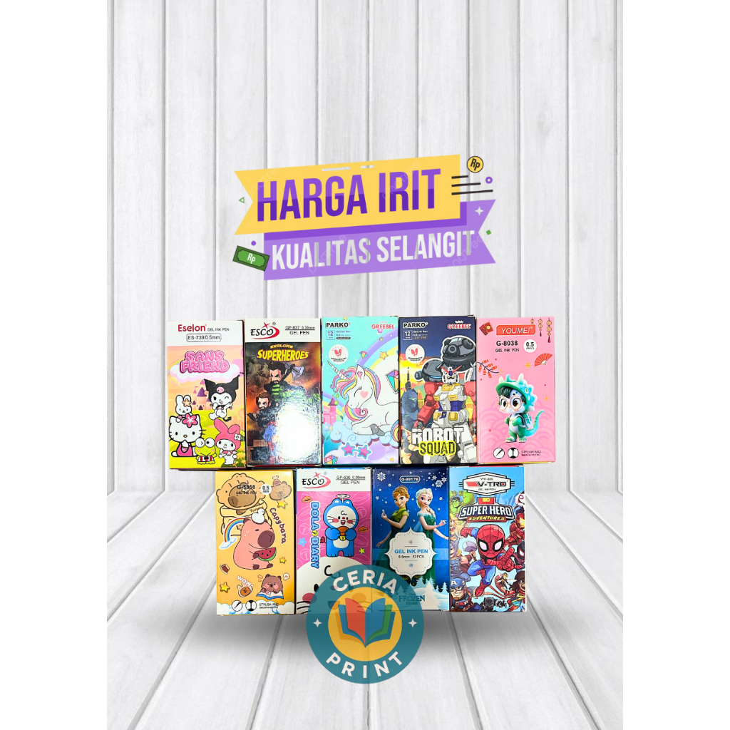 Pulpen karakter isi 12 pcs  / Pulpen aesthetic capybara , kuromi , robot , frozen , HELLOKITY