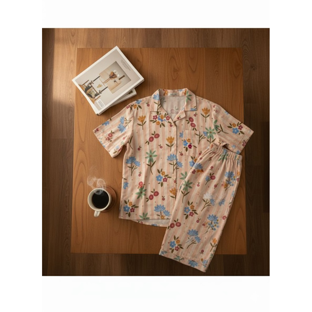 Senyum Pajama Emory Set Pendek Setelan Baju Tidur Wanita Piyama Dewasa Pakaian Tidur Piyama Set Piya