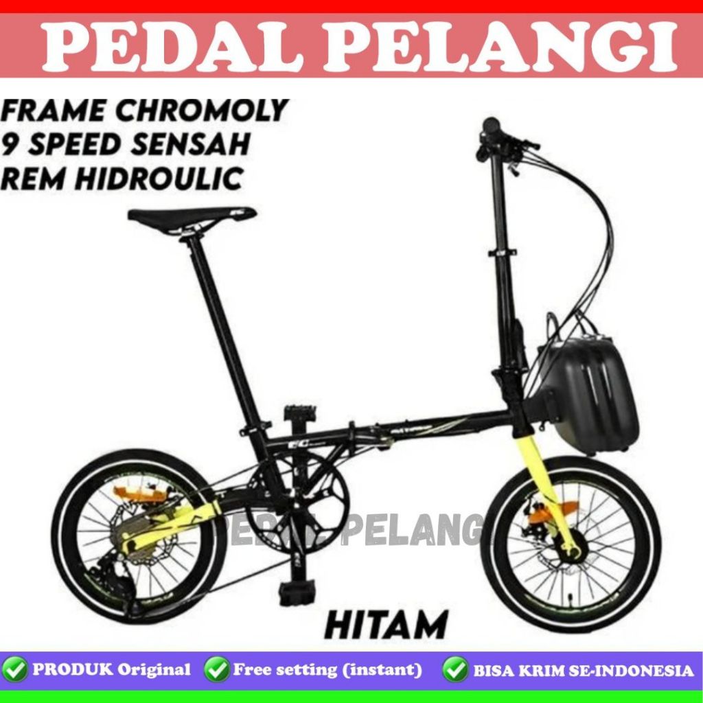 Sepeda Lipat Evergreen Chromoly Maximus 16 Inch Rem Hydraulic 9 Speed