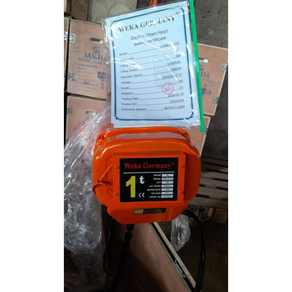 Electric chain hoist crane 1 ton x 6 meter/10 meter /12 meter 220v atau 1phase weka GERMANY