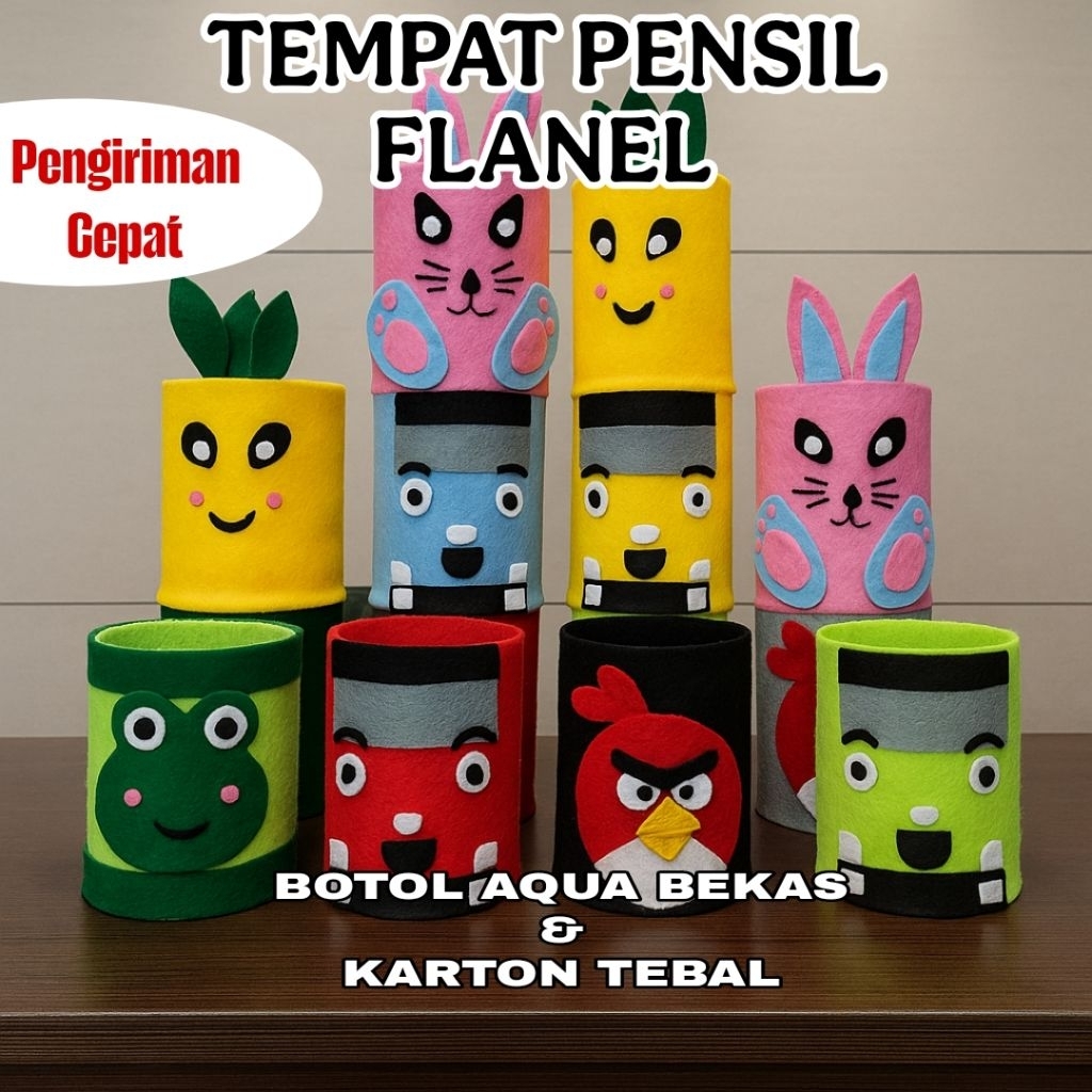 

DIY Kerajinan Tempat Pensil FLANEL KARAKTER / Karton Tebal / Botol Bekas Edukasi Anak
