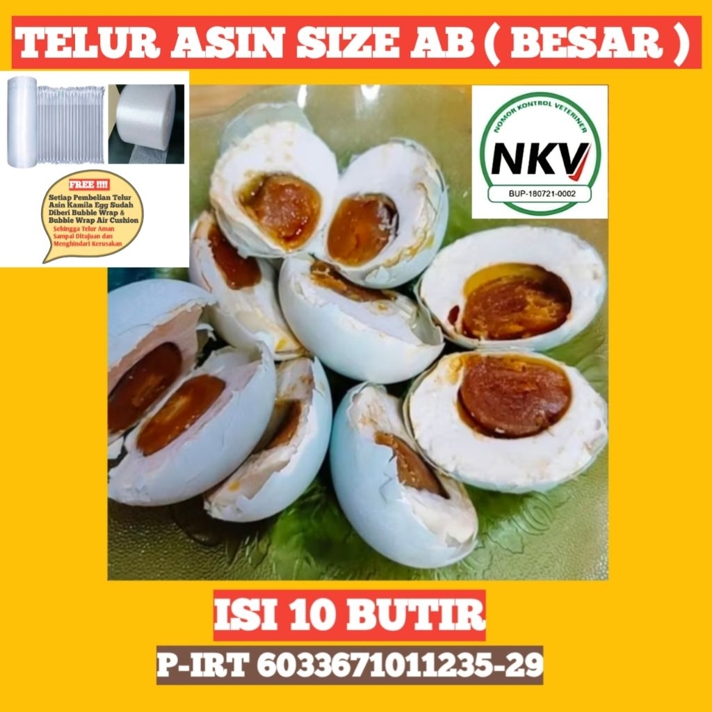 

Telor Asin Matang Masir & Berminyak SIZE AB ( ISI 10 BUTIR )