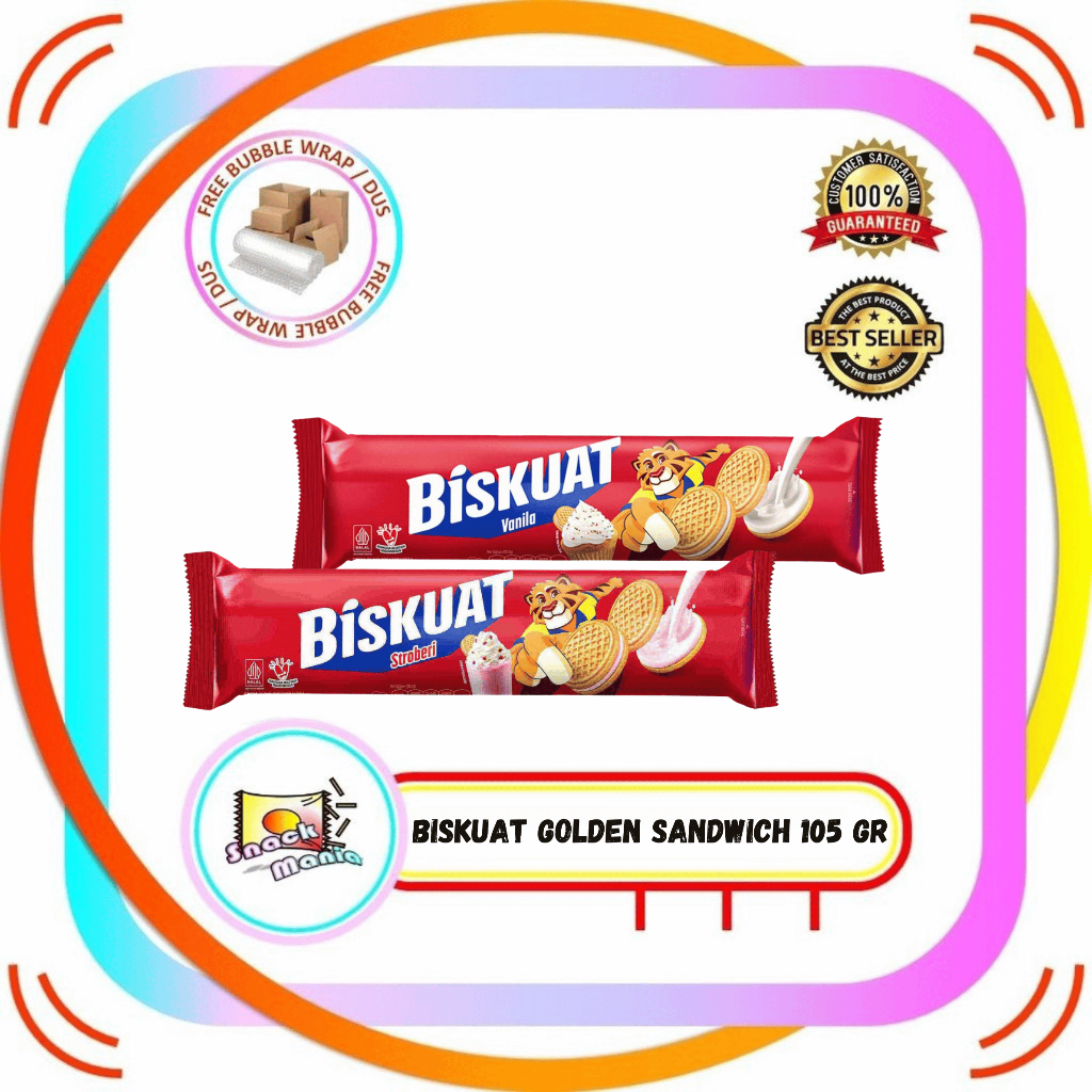 Biskuat Golden Sandwich Vanilla | Strawberry ~ 105 gr Biskuit Roll Dengan Krim