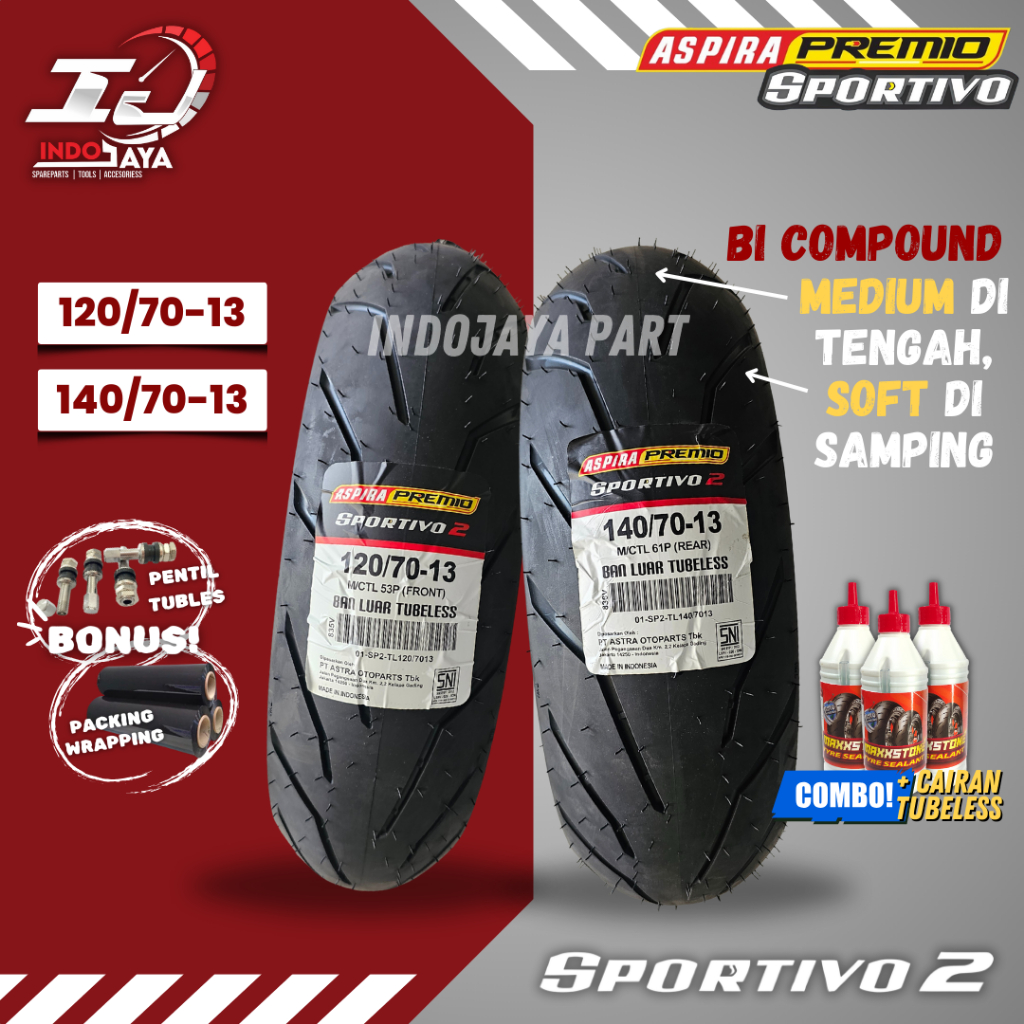 [PRODUK TERBARU] BAN LUAR ASPIRA PREMIO SPORTIVO 2 ( 120/70-13 - 140/70-13 ) BAN LUAR TUBELESS PREMI