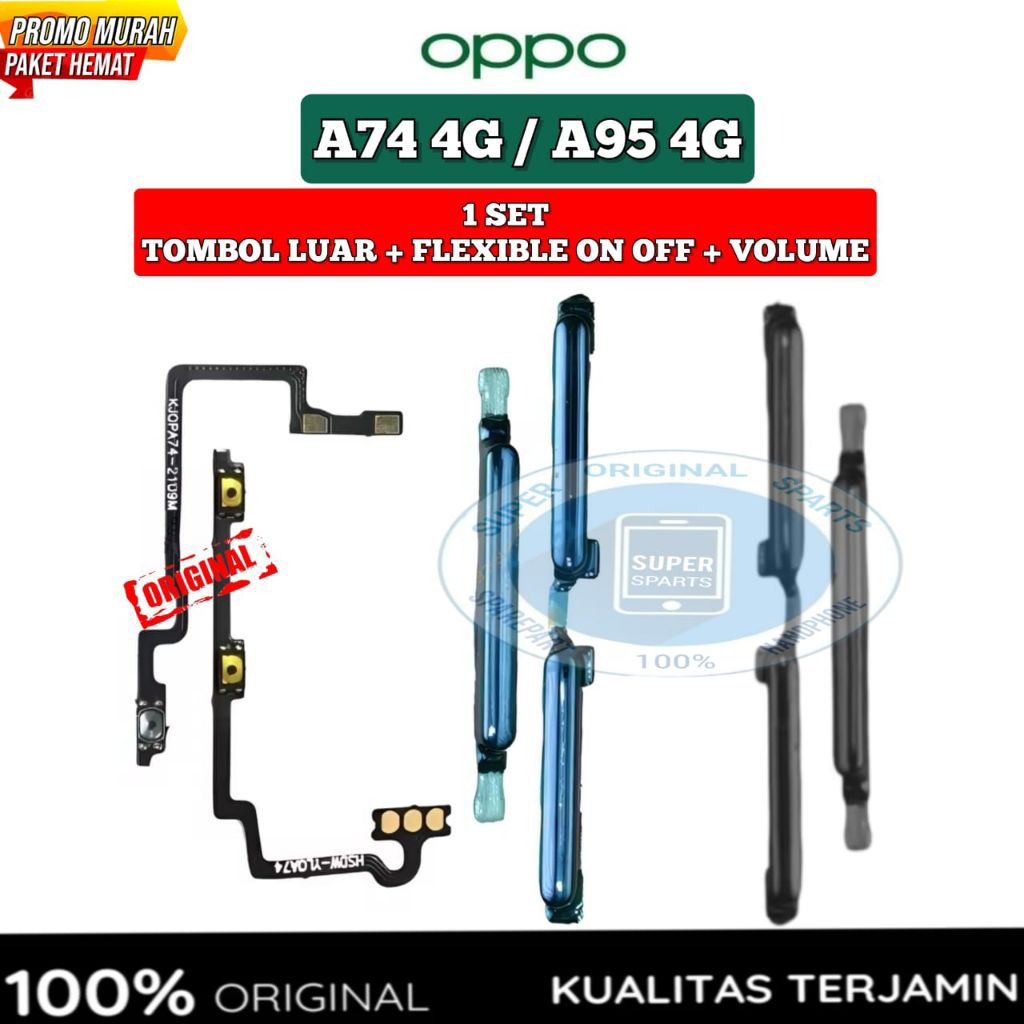 Flexible Tombol On Off Volume OPPO A74 4G / A95 4G - Satu Set Original Fleksibel Power On off Volume