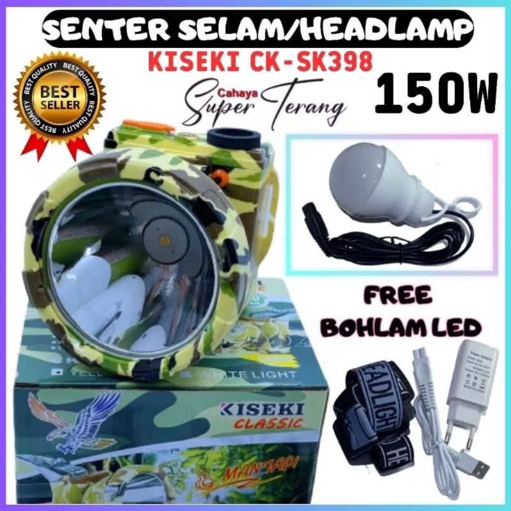 senter kepala KISEKI CK-SK398 150w bonus bohlam senter selam anti air