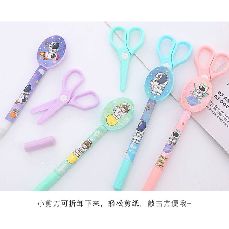 

Pulpen 2in1 Motif Astronaut Pen Gel & Gunting Pena 4 Warna Pulpen Anak Kekinian