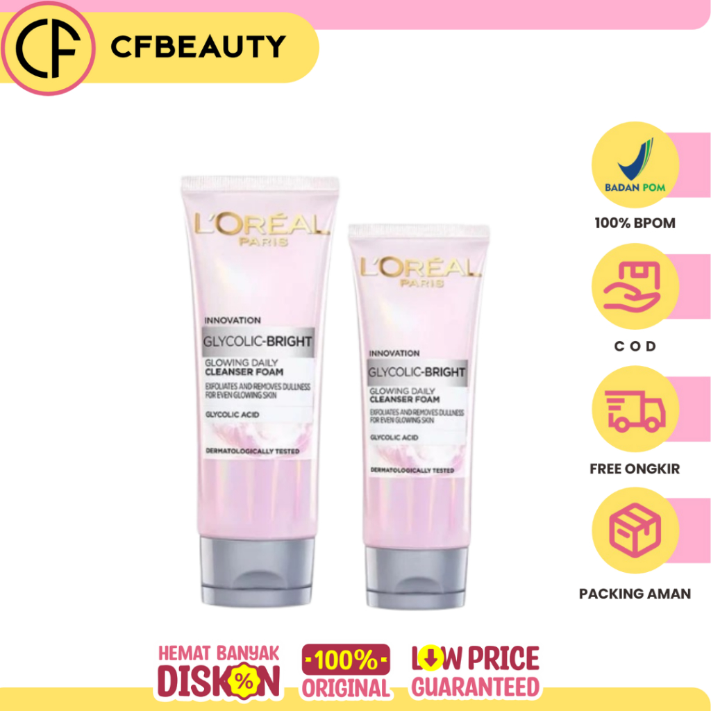 L'Oreal Paris Glycolic Bright Daily Cleanser Foam - 50/100ml Skin Facial Wash Glyco Loreal