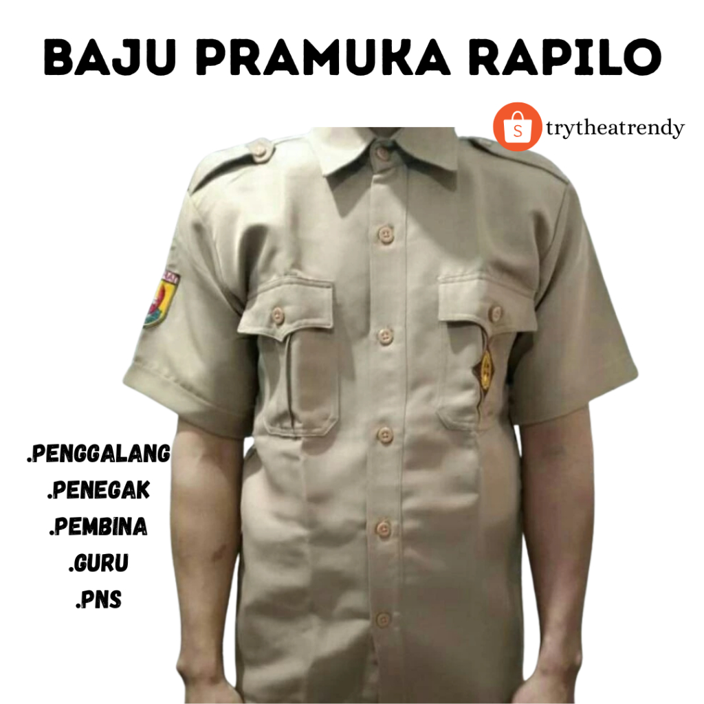 BAJU PRAMUKA PEMBINA, BIG SIZE JUMBO, BAJU KWARNAS PRAMUKA BAHAN RAPILO, BAJU PRAMUKA GURU, KEMEJA
