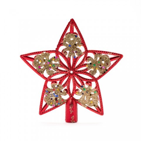 Yeraya Hiasan Top Bintang Pohon Natal Red Gold Bunga Manik Bintang bintang natal aksesoris natal dek