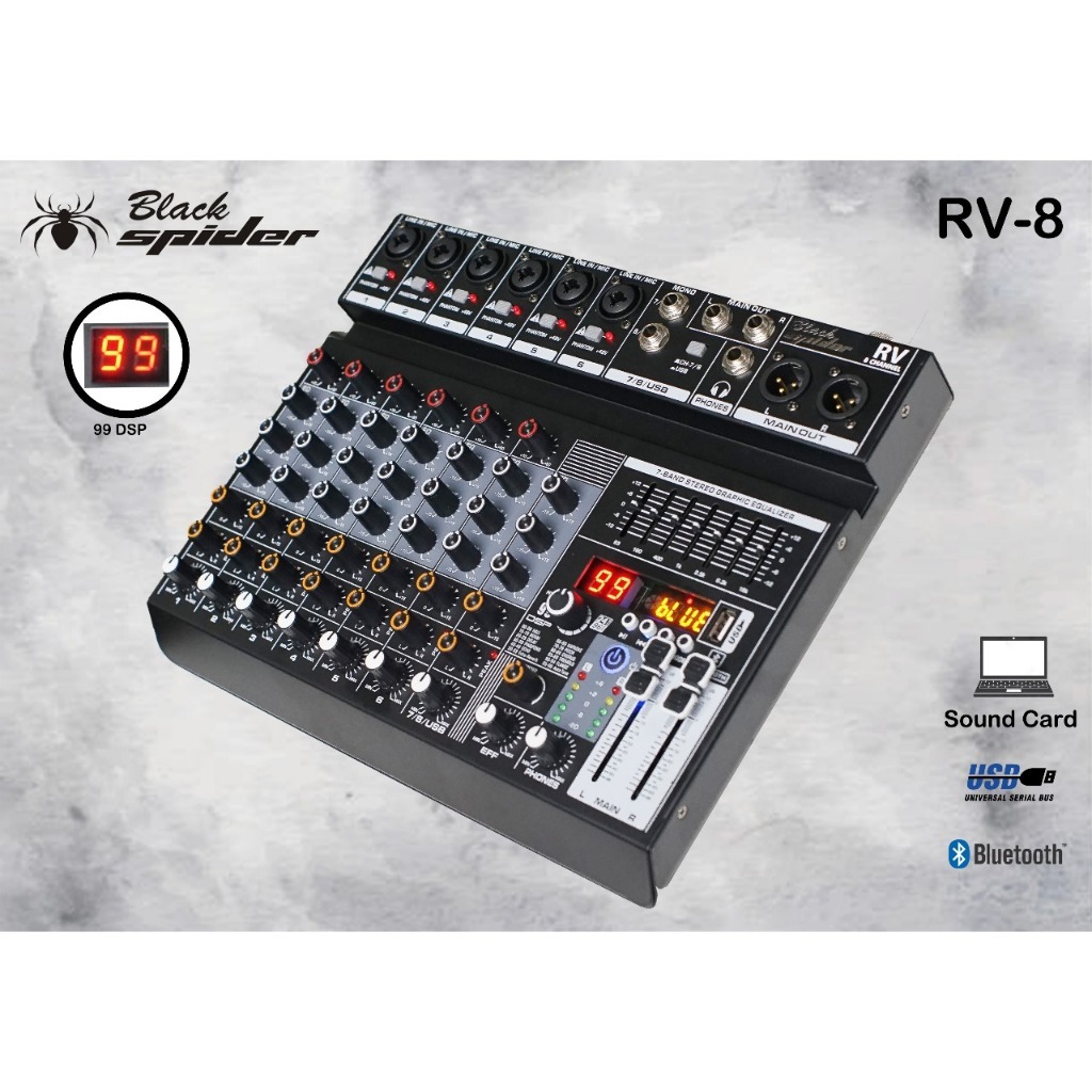 Mixer Black Spider RV 8 Chanel Efek Digital Reverb