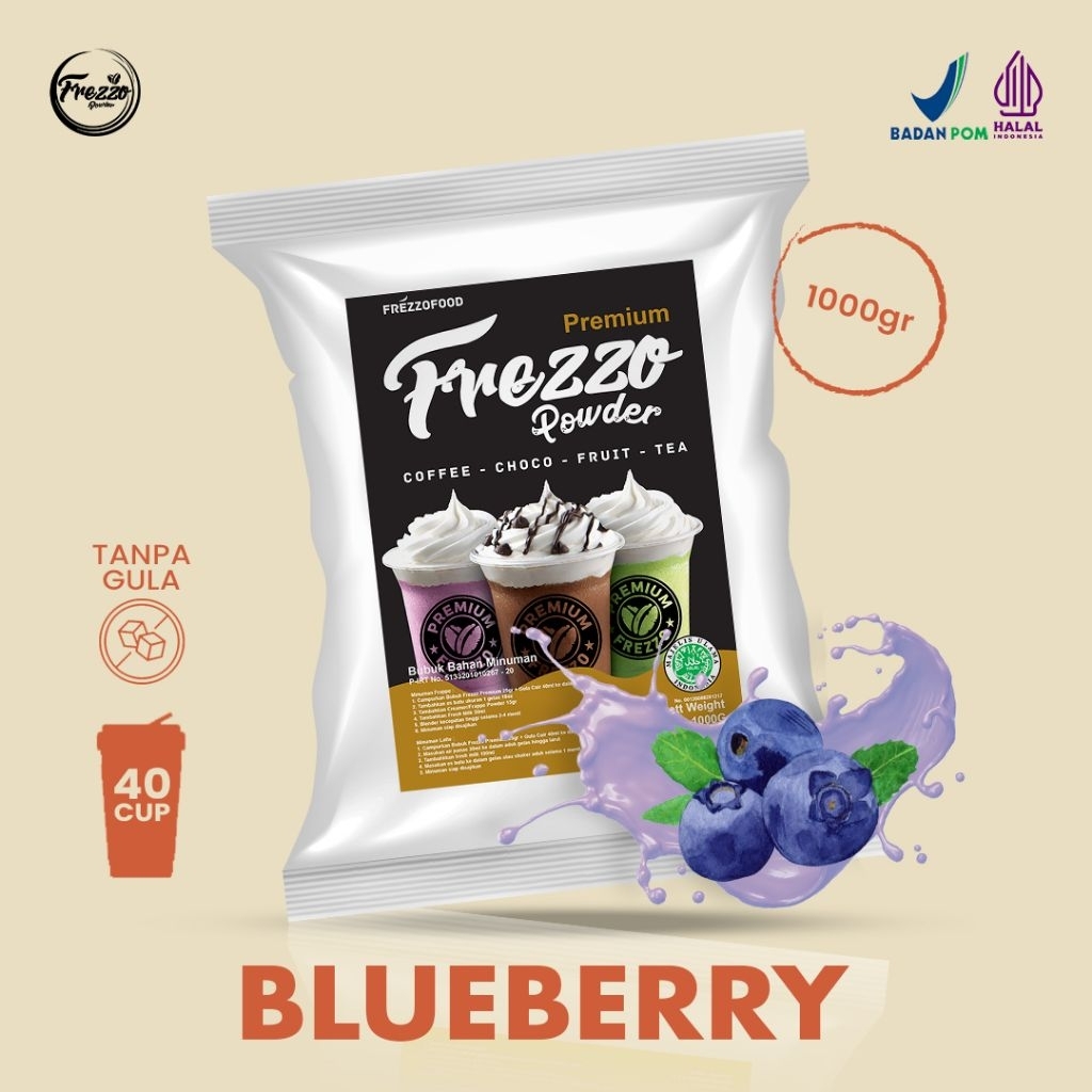 

Bubuk Minuman Rasa Blueberry Premium Frezzo 1kg/ Minuman Murah dan Enak Frezzo Premium