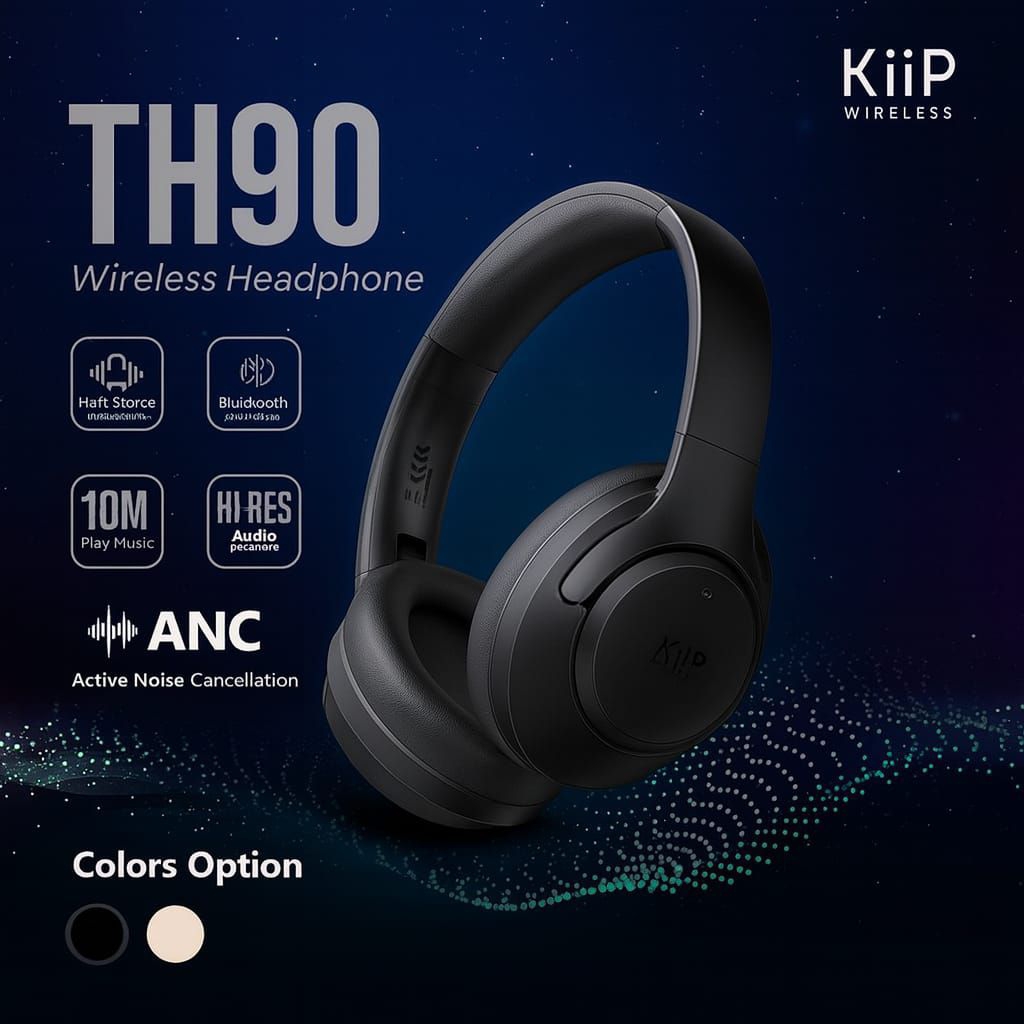 Kiip Wireless TH90 ANC Wireless Over-Ear Headphone Audio Black