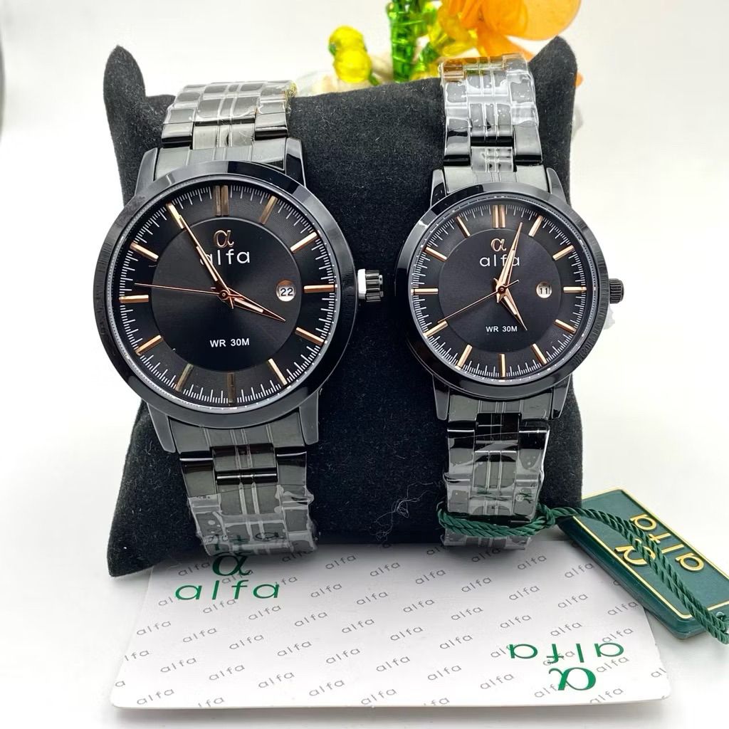 ALFA Model Terbaru Jam Tangan Couple Original Bahan Stainless Stell Pakai Tanggal Tahan Air Tipe-800