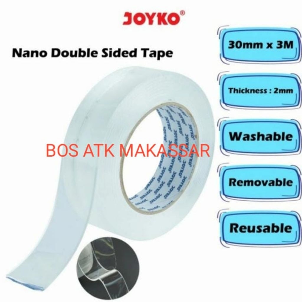 

NANO DOUBLE SIDE TAPE NDST-3 JOYKO 30 MM X 3M / PEREKAT DUA SISI BENING WASHABLE NDST3 JOYKO