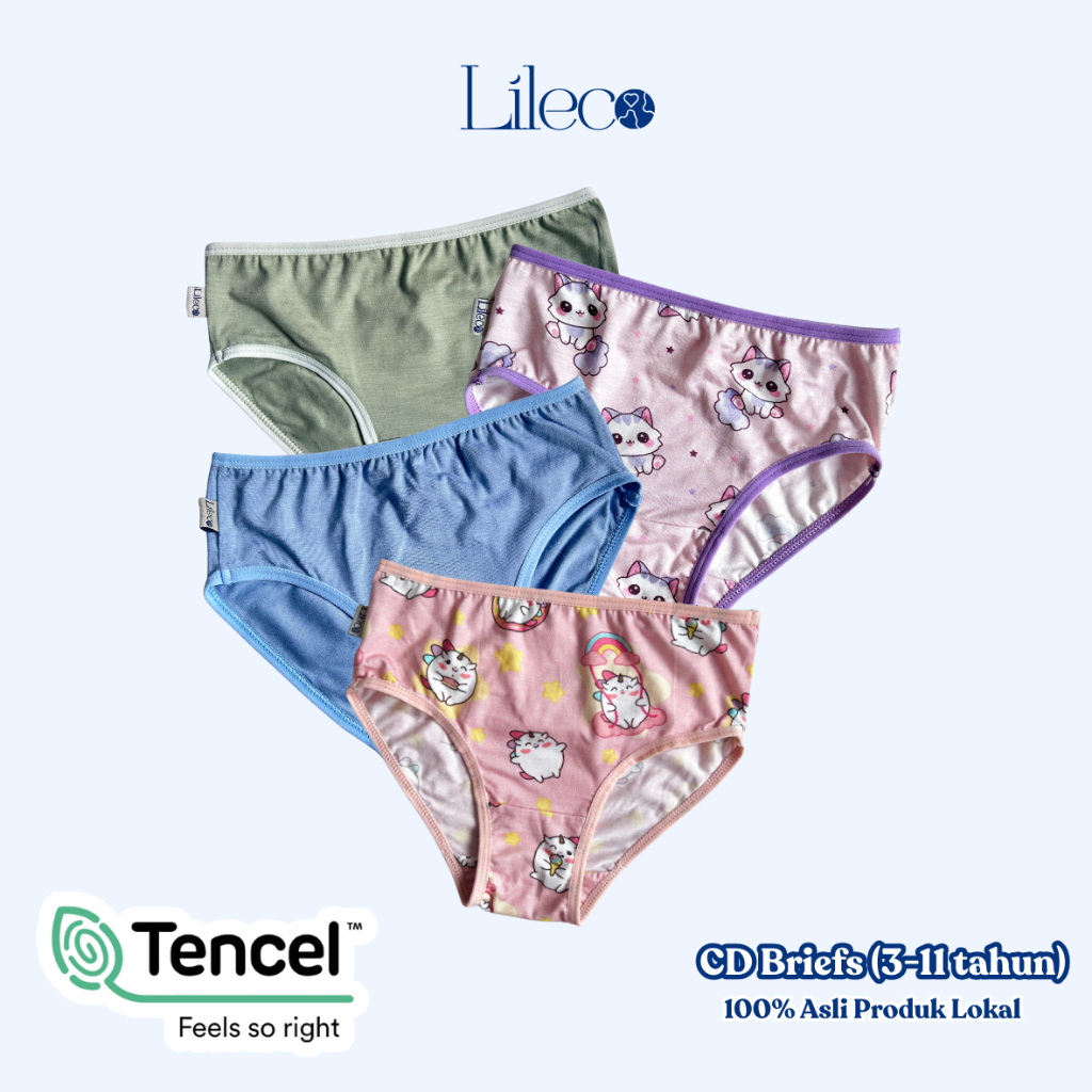 LILECO - Celana Dalam Anak Cewek Tencel Motif usia 3-11 Tahun Bundling Isi 4 pcs untuk Anak Perempua