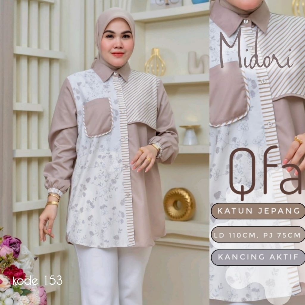 MIDORI BY QFA  blouse atasan wanita motif bunga bahan katun jepang