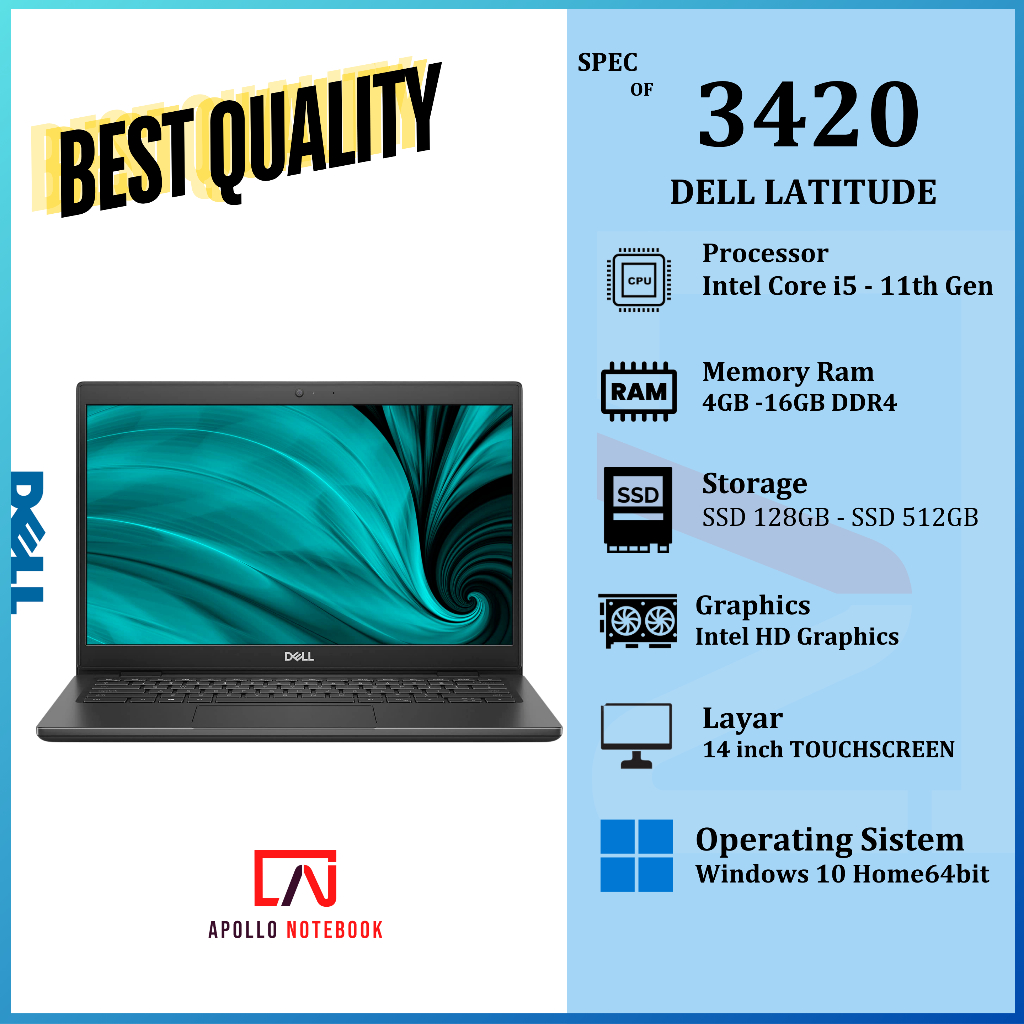 Laptop Dell Latitude 3400 3410 3420 3480 3490 3580 | Core i3 i5 i7 | 8GB SSD 512GB | Second Murah Be