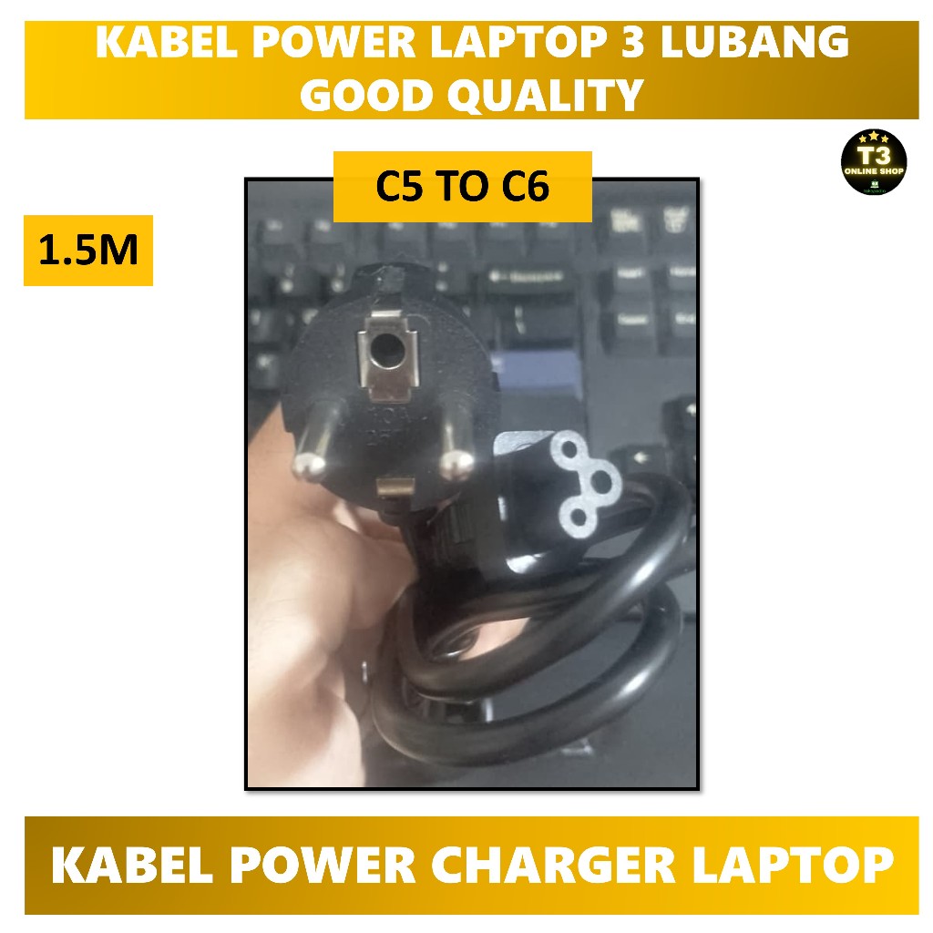 Kabel power laptop charger adaptor 3 lubang brand new good quality