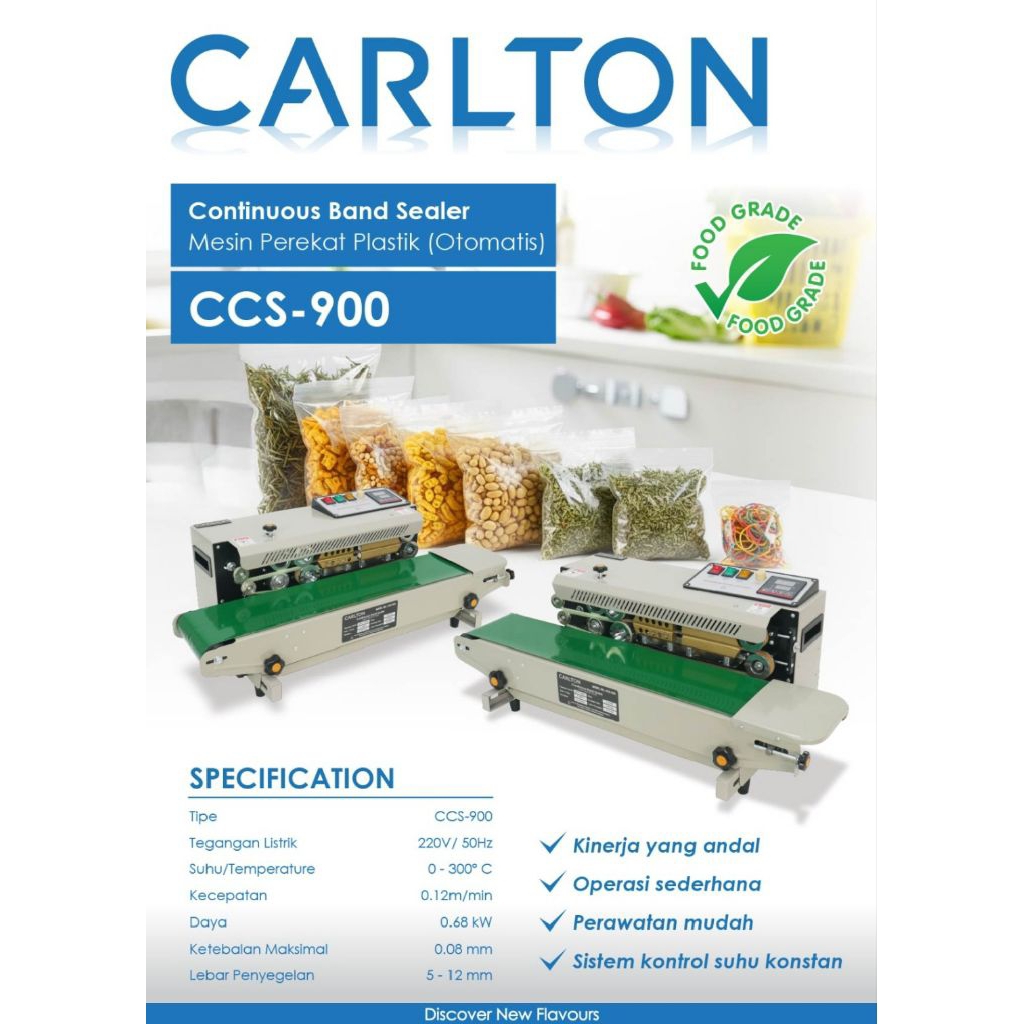MESIN SEALER PEREKAT PLASTIK CARLTON OTOMATIS CCS900