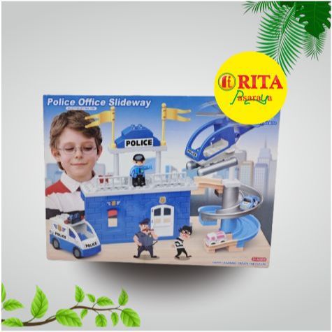 Mainan Anak Police Office Slideway Set Kantor Polisi dengan Mobil & Helikopter