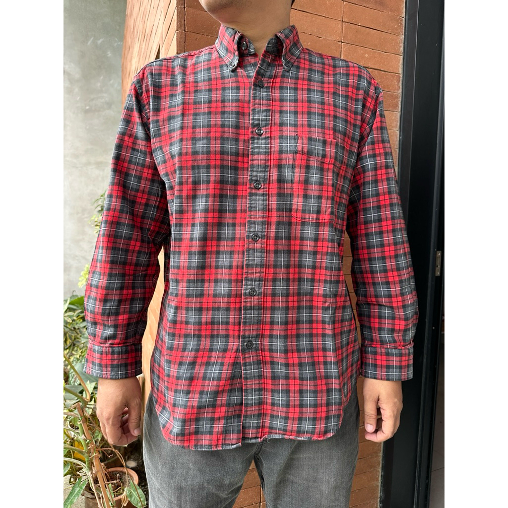 PRELOVED UNIQLO atasan kemeja flanel lengan panjang pria cowok kotak-kotak long sleeve