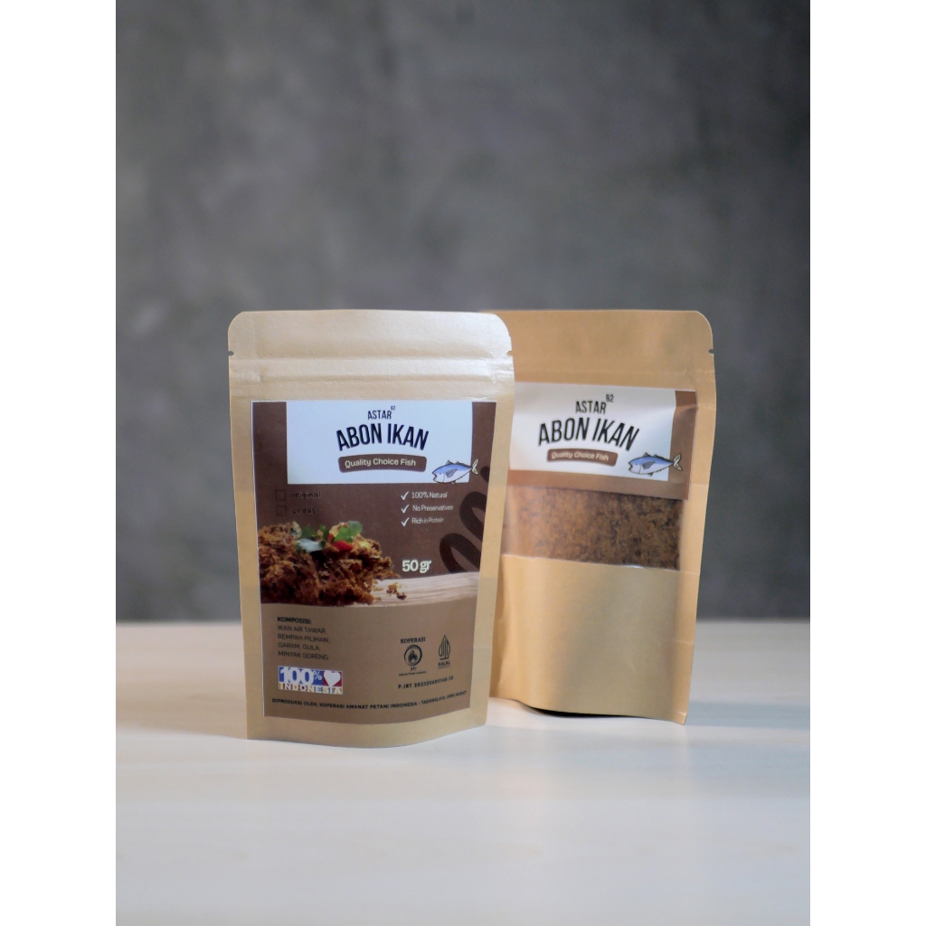 

Abon Ikan Astar62 Original dan pedas asli non msg, makanan halal sehat bergizi isi 50gr