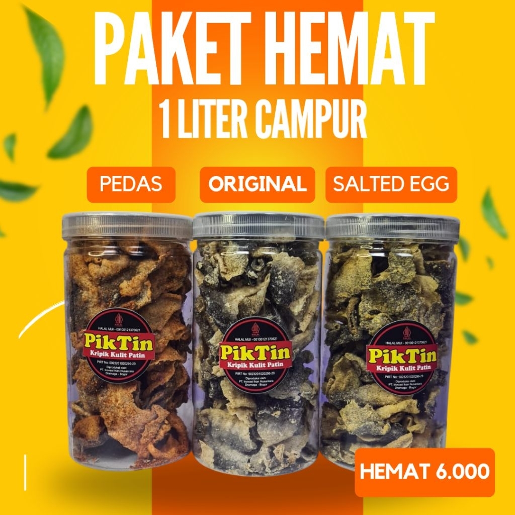 

Cemilan basteng pedas,Keripik kulit patin kemasan toples 1Liter/100gram