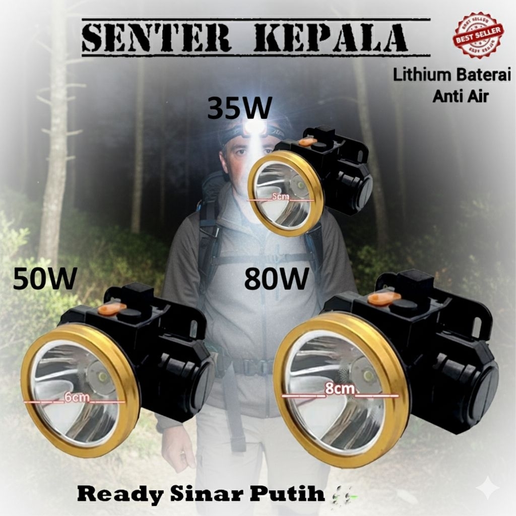 Senter Lampu Kepala Head Lamp Nyala Putih Kuning 20Watt / 35Watt / 50Watt / 80Watt