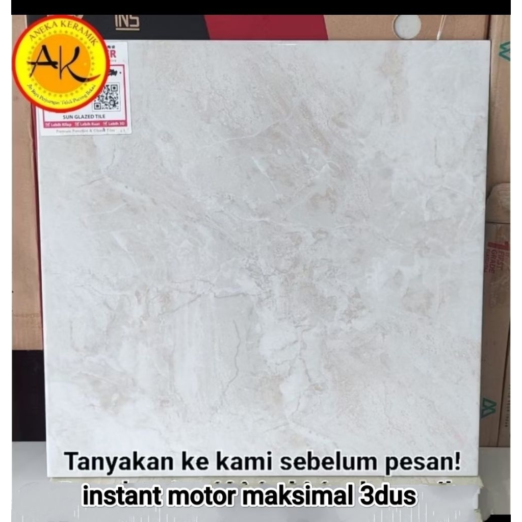Viano cream glossy kilap 50x50 keramik untuk lantai ruangan meja dapur motif marmer