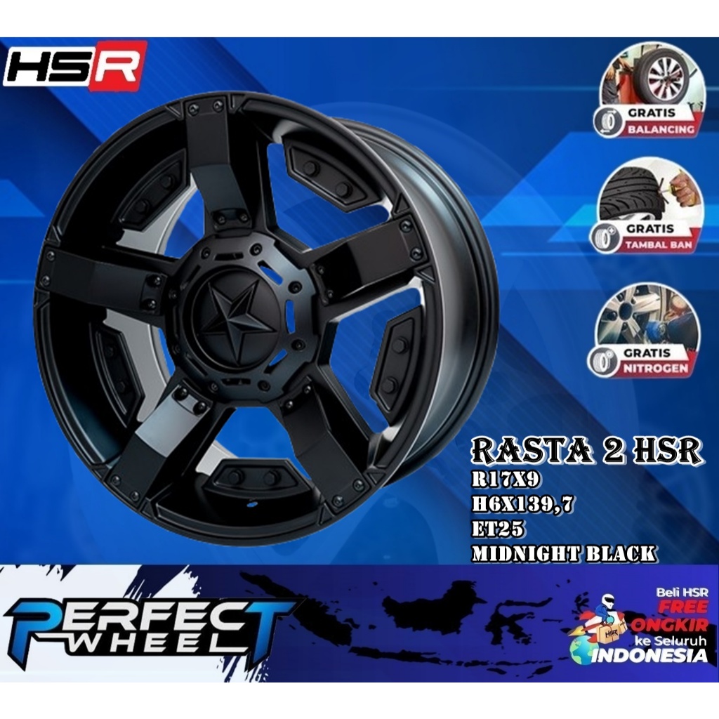 Velg Offroad Ring 18 Hsr Rasta 2 Midnight Black Baut 6X139,7 Velg Mobil Pajero Fortuner Triton